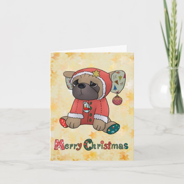 Weihnachtsmops Feiertagskarte (Vorderseite)