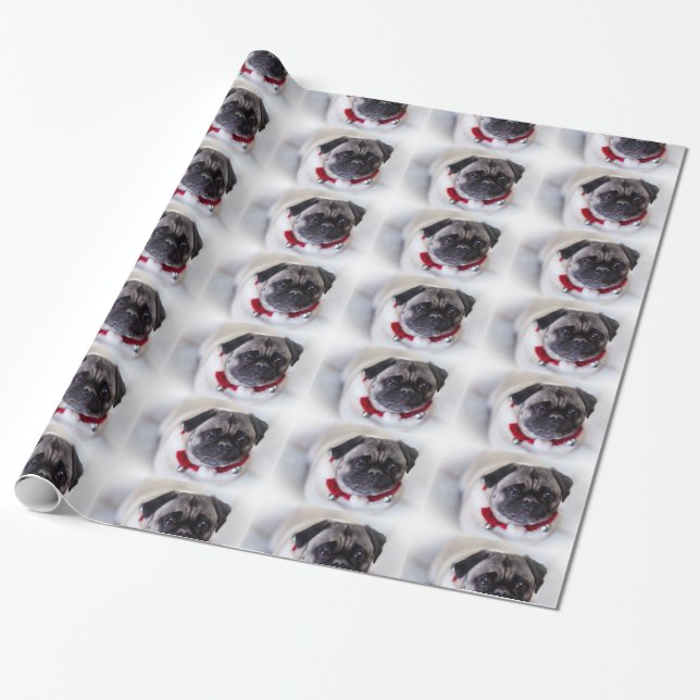 WeihnachtsMops im Schnee Geschenkpapier (Ungerollt)