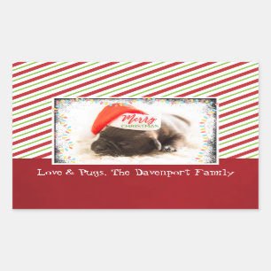 WeihnachtsMops in der Weihnachtsmannmütze mit Rechteckiger Aufkleber