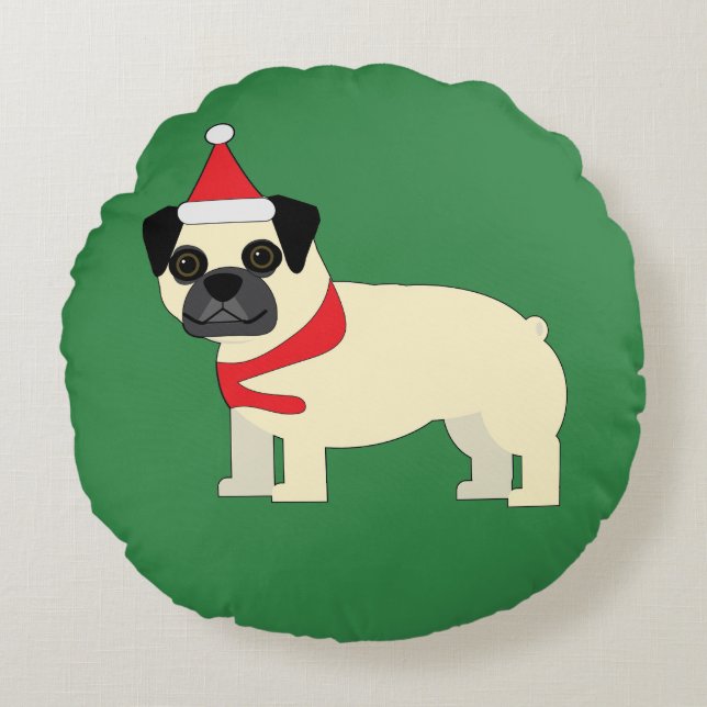 Weihnachtsmops Rundes Kissen (Vorderseite)