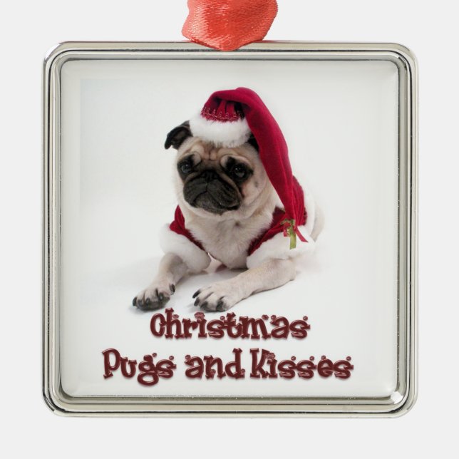 WeihnachtsMöpse und -küsse Silbernes Ornament (Vorne)