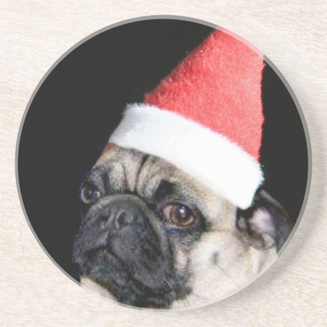 WeihnachtsMopshund Getränkeuntersetzer (Vorne)