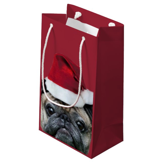 WeihnachtsMopshund Kleine Geschenktüte (Rückseite Schrägansicht)