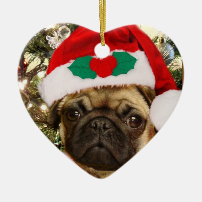 WeihnachtsMopsverzierung Keramikornament (Vorne)