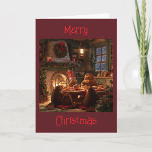 Weihnachtsmorgen Biber Familie Feiertags Frühstück Karte