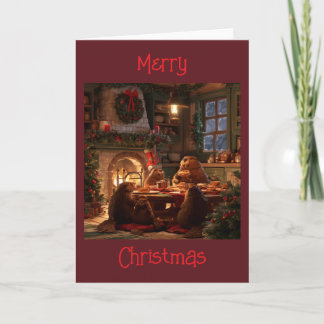 Weihnachtsmorgen Biber Familie Feiertags Frühstück Karte