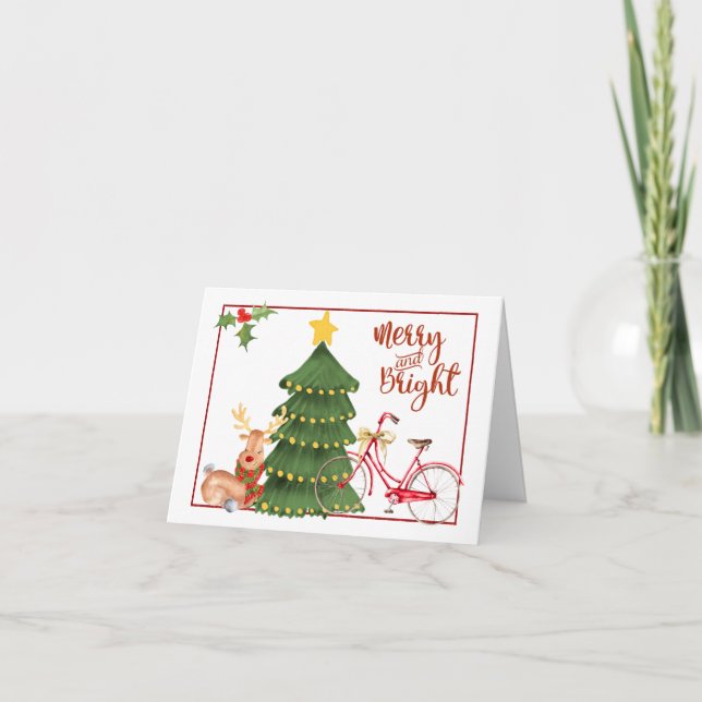 Weihnachtsmorgen-Fahrrad Feiertagskarte (Vorderseite)