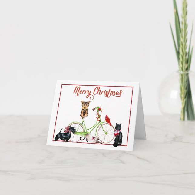 Weihnachtsmorgen-Fahrrad Feiertagskarte (Vorderseite)