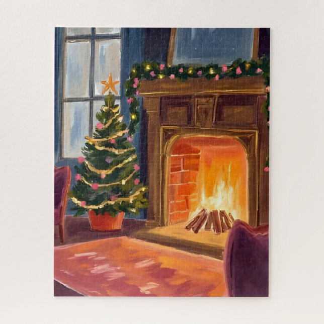 Weihnachtsmorgen Kamin Aquarell Puzzle (Vertikal)