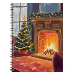Weihnachtsmorgen Kamin Feiertags Wasserfarbe Notizblock