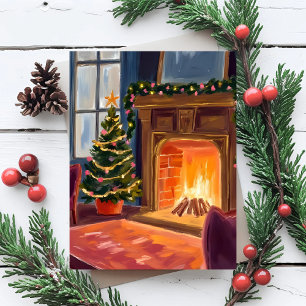 Weihnachtsmorgen Kamin Feiertagskarte
