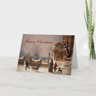 Weihnachtsmorgen-Schnee-Vintage Karte
