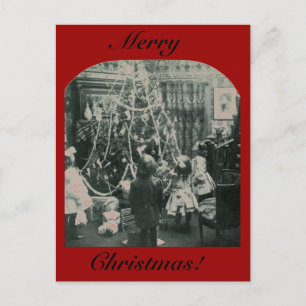 Weihnachtsmorgen - Vintage Stereobild Feiertagspostkarte