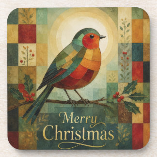 Weihnachtsmosaik Rotkehlchen Vogel Stechpalmenbeer Getränkeuntersetzer