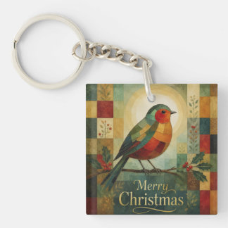 Weihnachtsmosaik Rotkehlchen Vogel Stechpalmenbeer Schlüsselanhänger