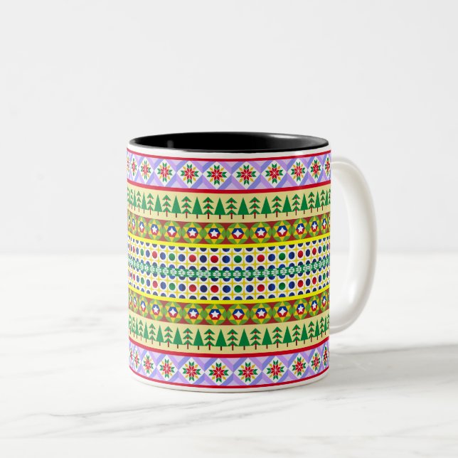 Weihnachtsmotif Muster Zweifarbige Tasse (VorderseiteRechts)