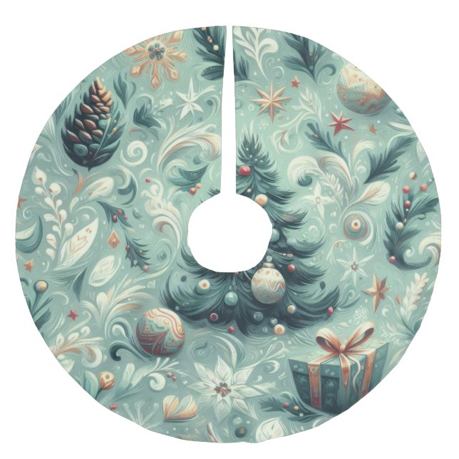 Weihnachtsmotif Weihnachtsfest Whimsy Green Polyester Weihnachtsbaumdecke (Vorderseite)