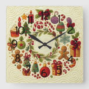 Weihnachtsmotifs aus gequiltem Look Quadratische Wanduhr
