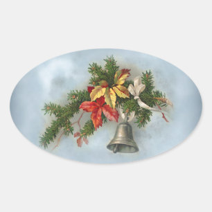 Weihnachtsmotiv im Vintage-Stil mit Glocke Ovaler Aufkleber