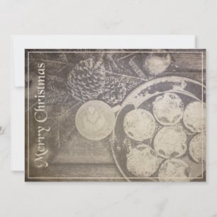 Weihnachtsmotiv im Vintage-Stil mit Keksen und Kaf