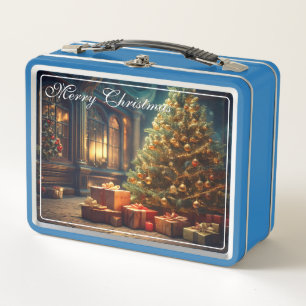 Weihnachtsmotiv mit Geschenken unter dem Weihnacht Metall Brotdose