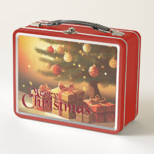 Weihnachtsmotiv mit Geschenken unter dem Weihnacht Metall Brotdose
