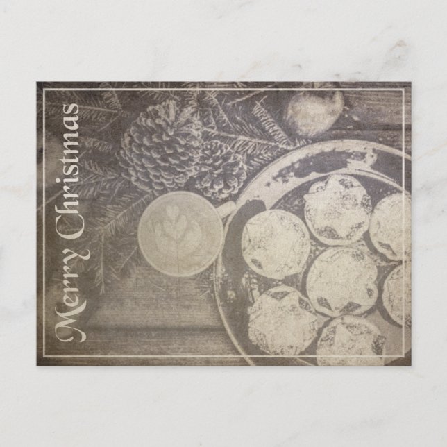 Weihnachtsmotiv mit Keksen und Kaffee Feiertagspostkarte (Vorderseite)