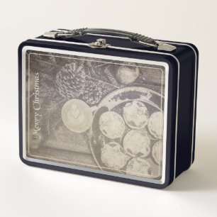 Weihnachtsmotiv mit Keksen und Kaffee Metall Brotdose