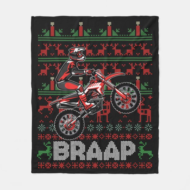 Weihnachtsmotorrad Motocross Braap Dirt Bike Fleecedecke (Vorderseite)