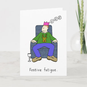 Weihnachtsmüdigkeit Mann schlafen im Sessel Feiertagskarte
