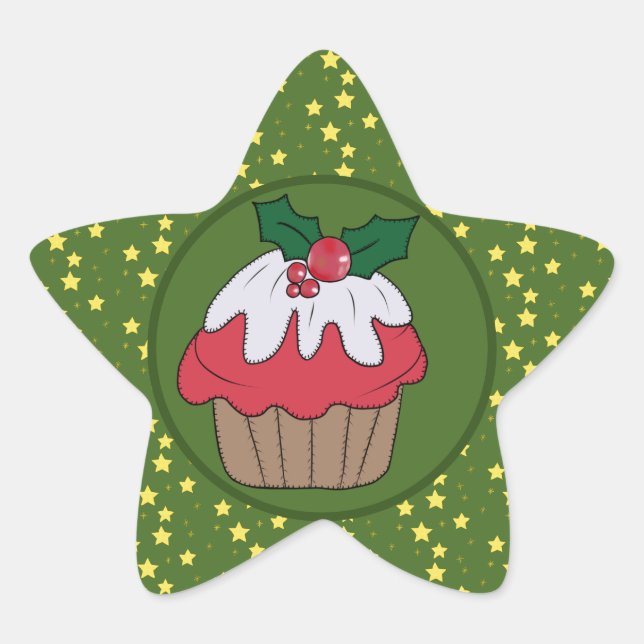 Weihnachtsmufin und Sterne  Stern-Aufkleber (Vorderseite)