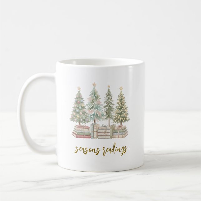 Weihnachtsmug mit dem Titel "Saison der Lektüre" Kaffeetasse (Links)