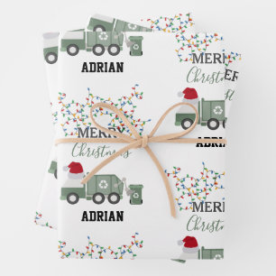 Weihnachtsmüllwagen mit individuellem Namen Geschenkpapier Set