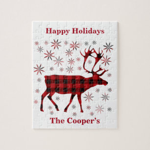 Weihnachtsmuschel, Hirsche, Elch, Karibu, rote Pfl Puzzle