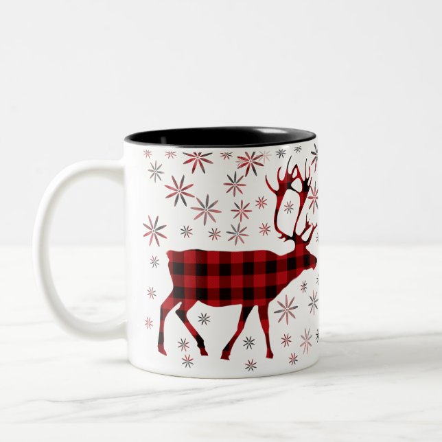 Weihnachtsmuschel, Hirsche, Elch, Karibu, rote Pfl Zweifarbige Tasse (Links)