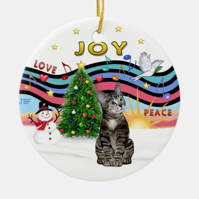 Weihnachtsmusik #1 - Brown Tabby Tiger cat Keramikornament (Vorne)
