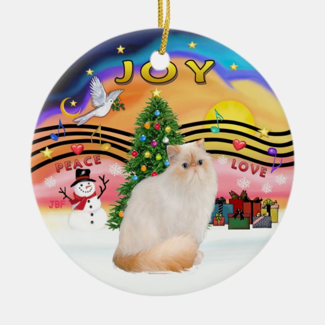 Weihnachtsmusik #2 - Himalayan Flame Point Cat Keramikornament (Vorne)
