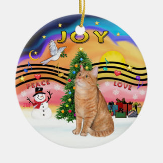 Weihnachtsmusik 2 - Orangefarbene Katze 40 Keramikornament