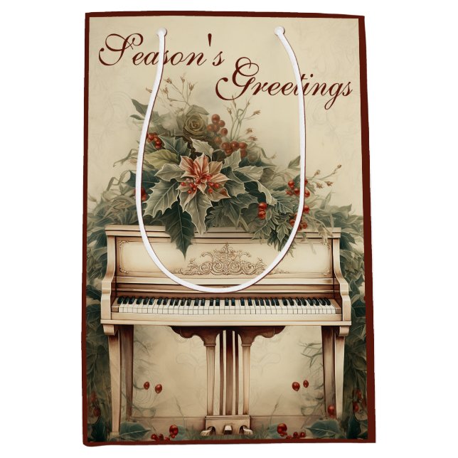 Weihnachtsmusik Grand Piano Grüne Mittlere Geschenktüte (Vorderseite)