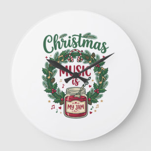 Weihnachtsmusik ist Marmeladenglas Kiefern-Kranz K Große Wanduhr