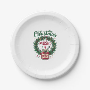 Weihnachtsmusik ist Marmeladenglas Kiefern Kranz K Pappteller