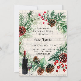 Weihnachtsmusik Red Berry Wreath Brunch und Bubbly Einladung