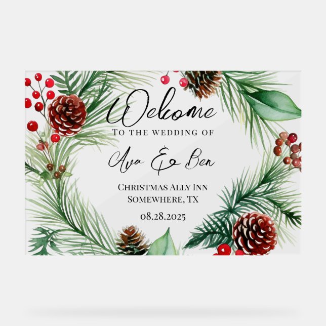 Weihnachtsmusik Red Berry Wreath Wedding Acrylschild (Vorderseite)