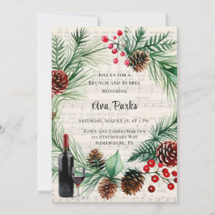 Weihnachtsmusik Roter Beerenkranz Brunch und Sekt Einladung