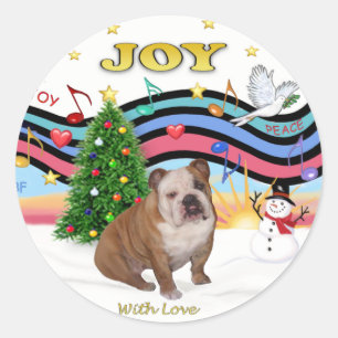Weihnachtsmusik (RP) - Englische Bulldogge 1 Runder Aufkleber