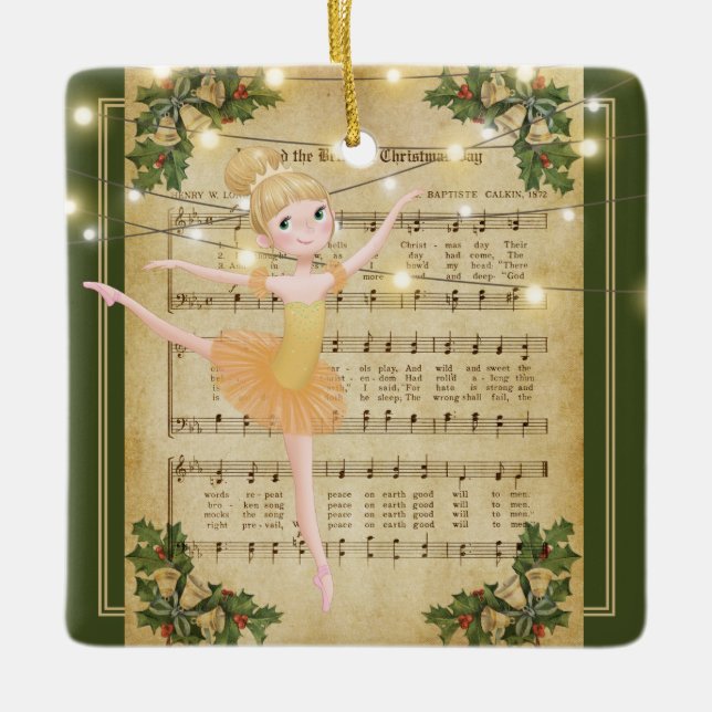 Weihnachtsmusik und Ballerina Keramikornament (Vorderseite)
