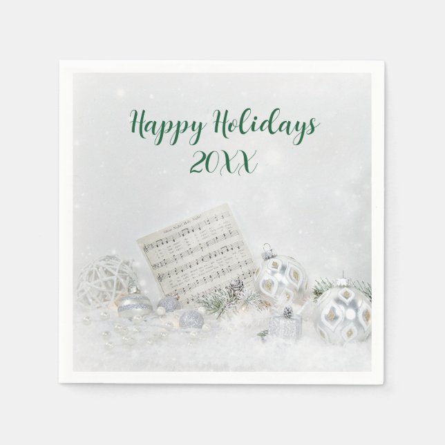 Weihnachtsmusik und Ornamente im Schnee Serviette (Vorderseite)