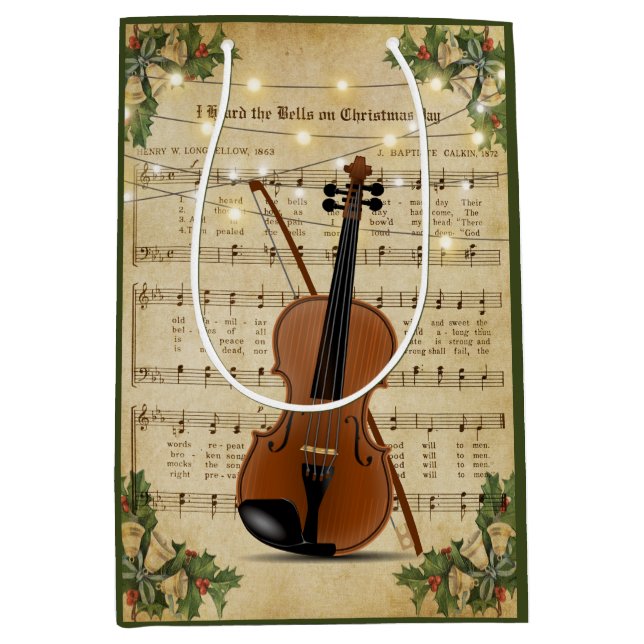 Weihnachtsmusik und Violine Mittlere Geschenktüte (Vorderseite)