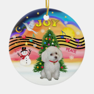 Weihnachtsmusik - Weiße Miniatur/Spielzeug-Poodle Keramikornament