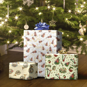 Weihnachtsmusikinstrumente Geige Französisches Hor Geschenkpapier Set